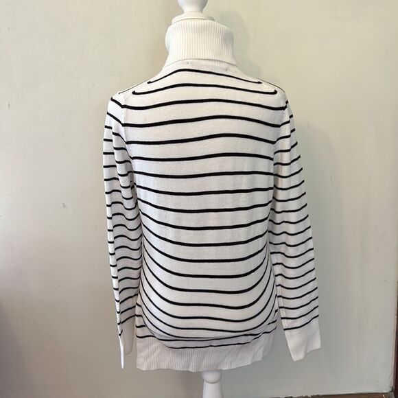 French Connection winter white and wine striped turtleneck sweater Size L New - Picture 7 of 9